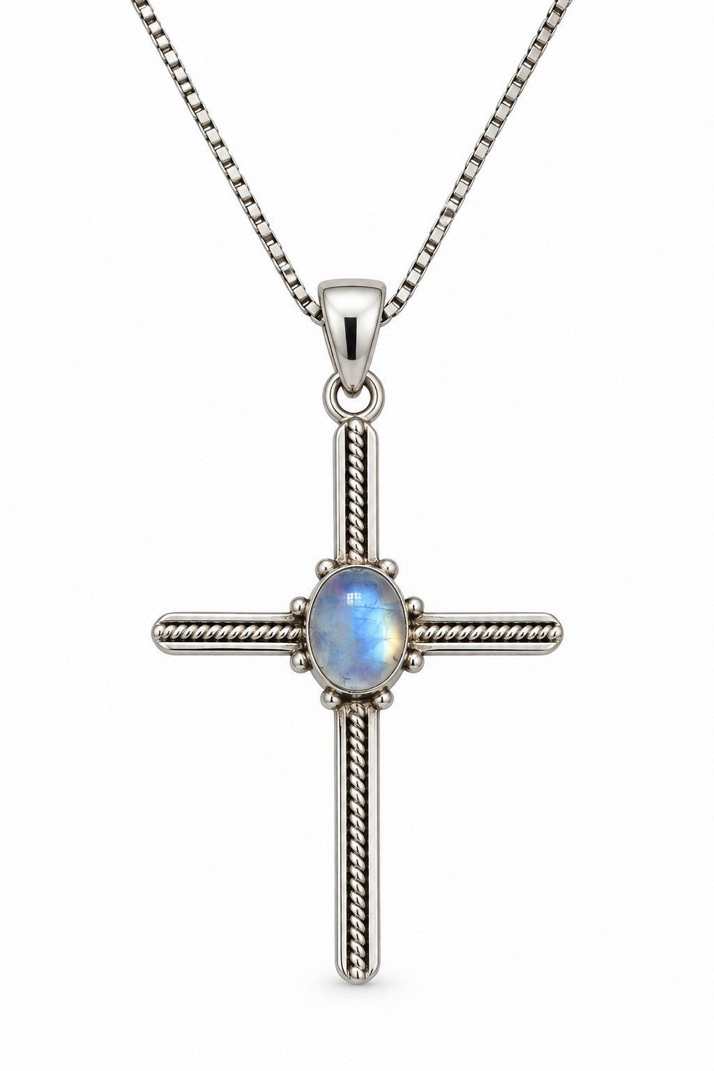 925 Sterling Silver Moonstone Cross Necklace