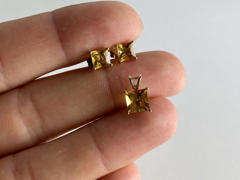 10K Yellow Gold Heliodor Earrings & Pendant