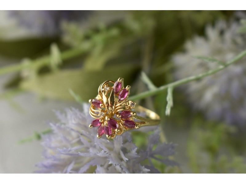 14K Yellow Gold Spinel & Diamonds Ring Size 10.5