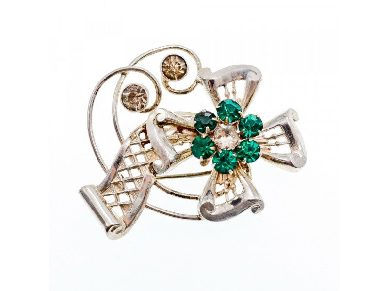 Vintage 925 Sterling Silver Jewelry Glass "Flowering" Brooch