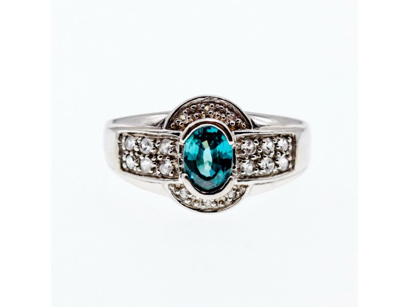 925 Sterling Silver Aquamarine & White Beryl Ring Size 14.25