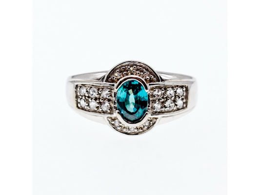 925 Sterling Silver Aquamarine & White Beryl Ring Size 14.25