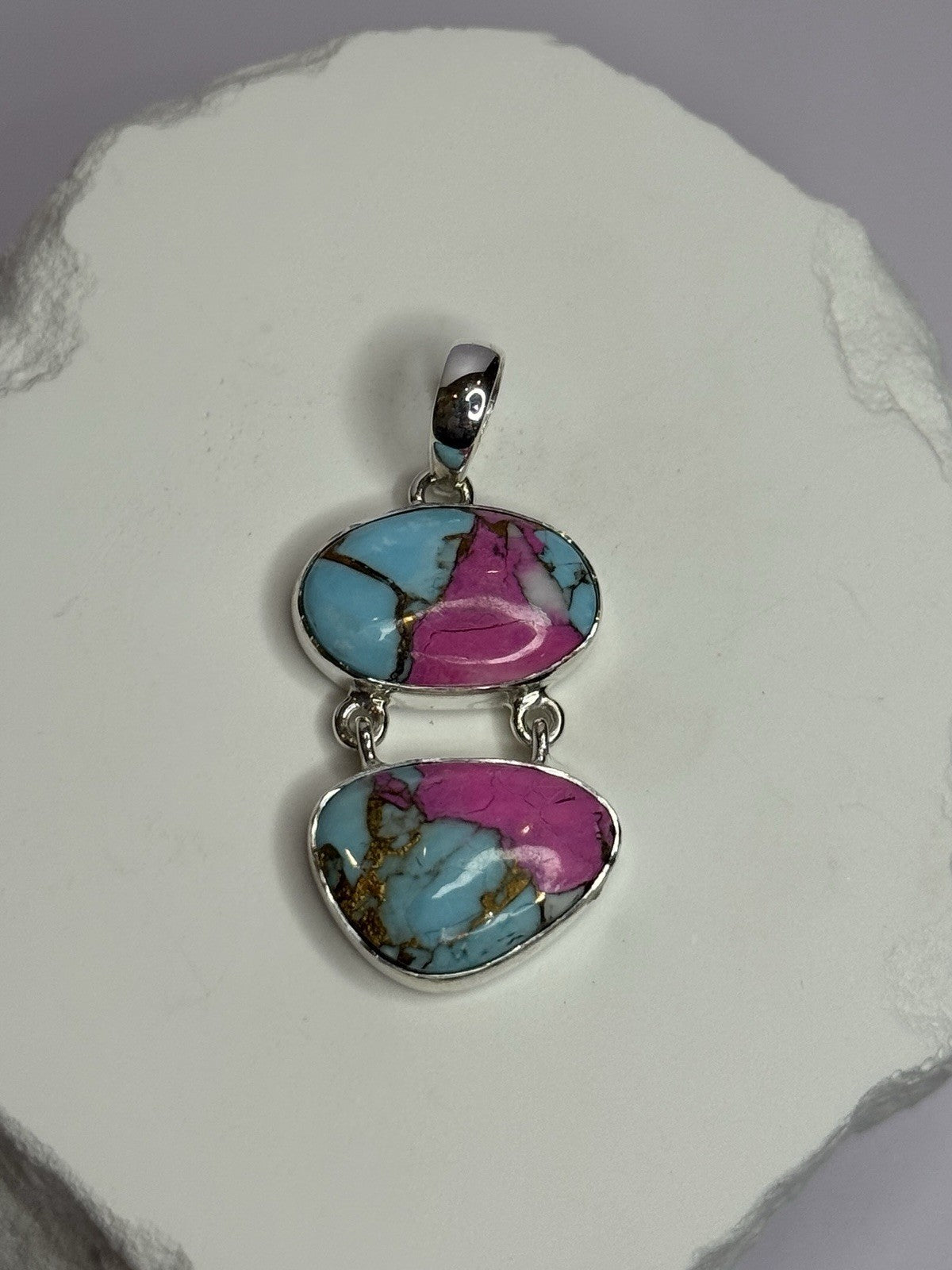 925 Sterling Silver Cotton Candy Turquoise Pendant Length 1.5 Inch