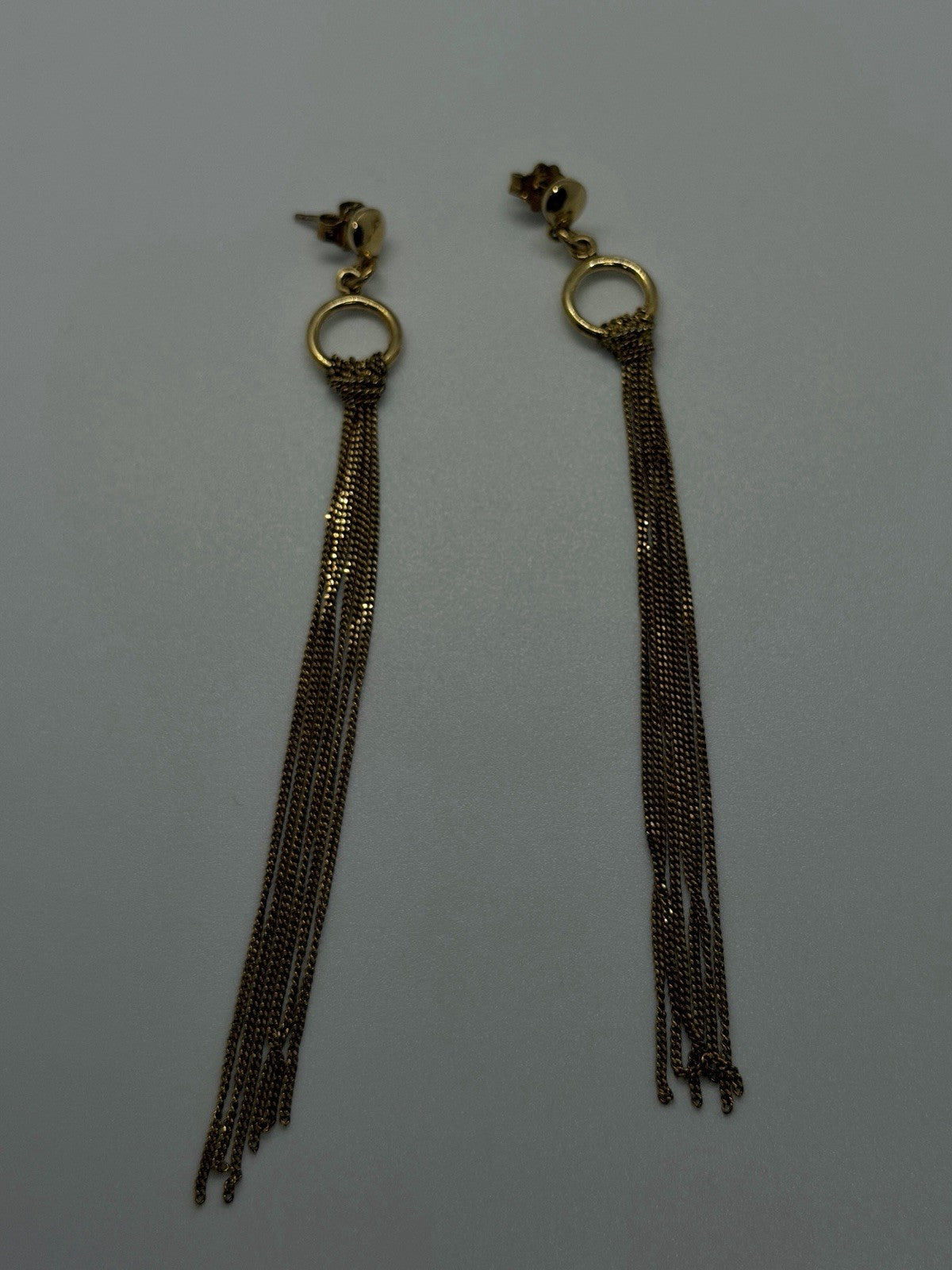 Italy 925 Sterling Silver Gold Plated Long Chain Tassel Drop Earrings