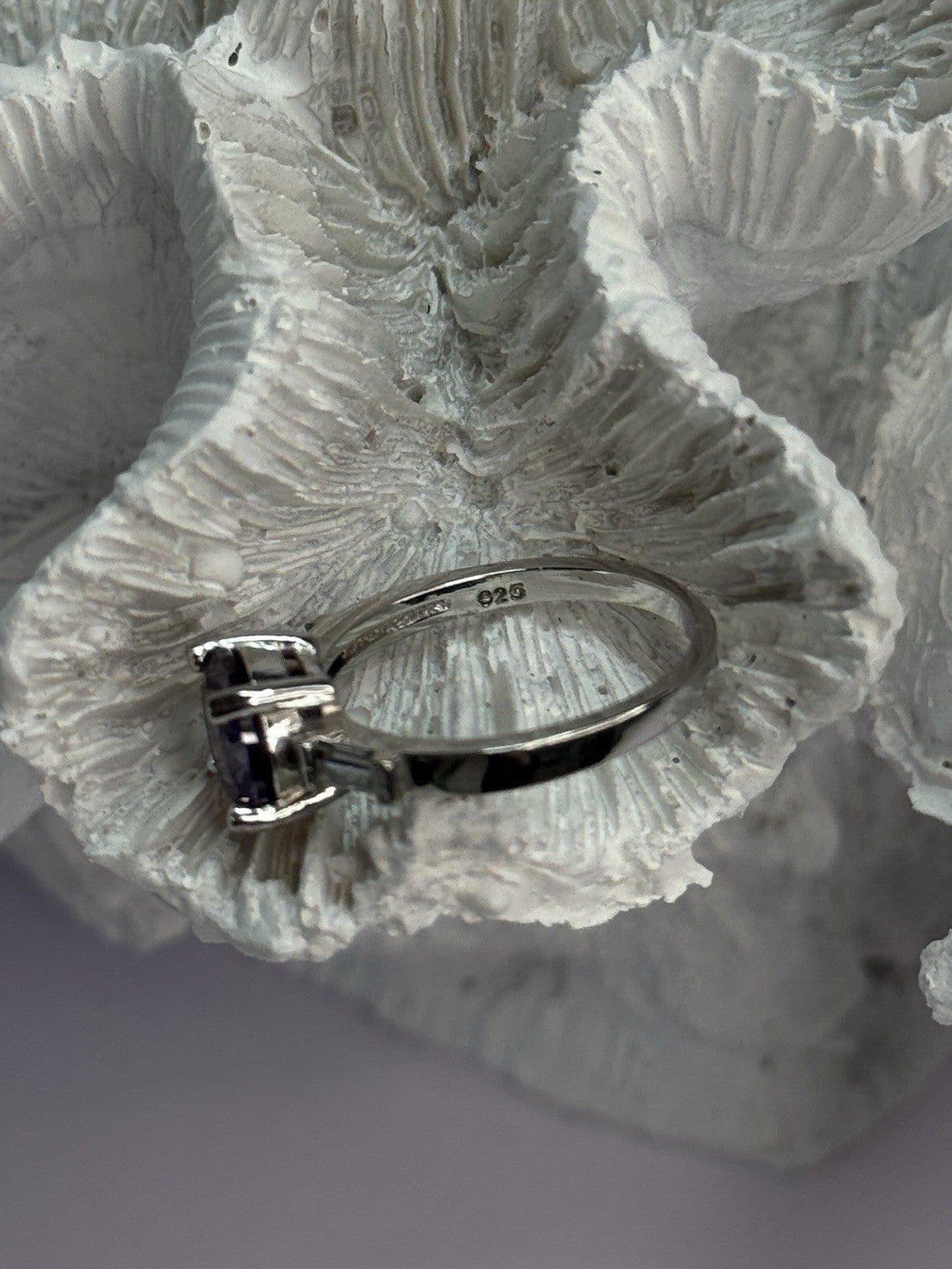 925 Sterling Silver Purple & White Spinel Ring Size 6.5