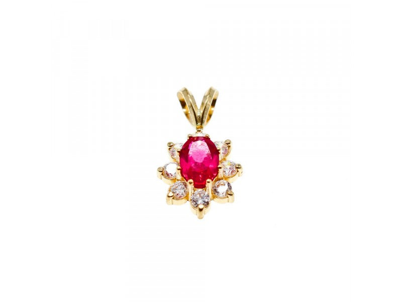 14K Yellow Gold Ruby & White Topaz Pendant
