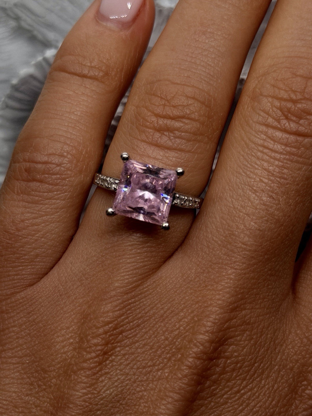 14K White Gold Pink Sapphire & Diamond Ring Size 7