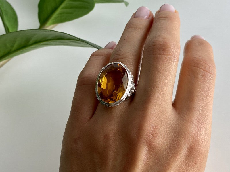 925 Sterling Silver Jewelry Glass Ring Size 6.5