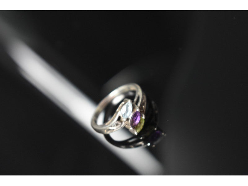 925 Sterling Silver Topaz, Amethyst & Peridot Ring Size 7