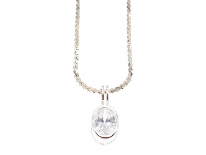 925 Sterling Silver CZ Chain With Pendant 925 Italy
