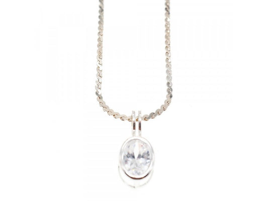925 Sterling Silver CZ Chain With Pendant 925 Italy