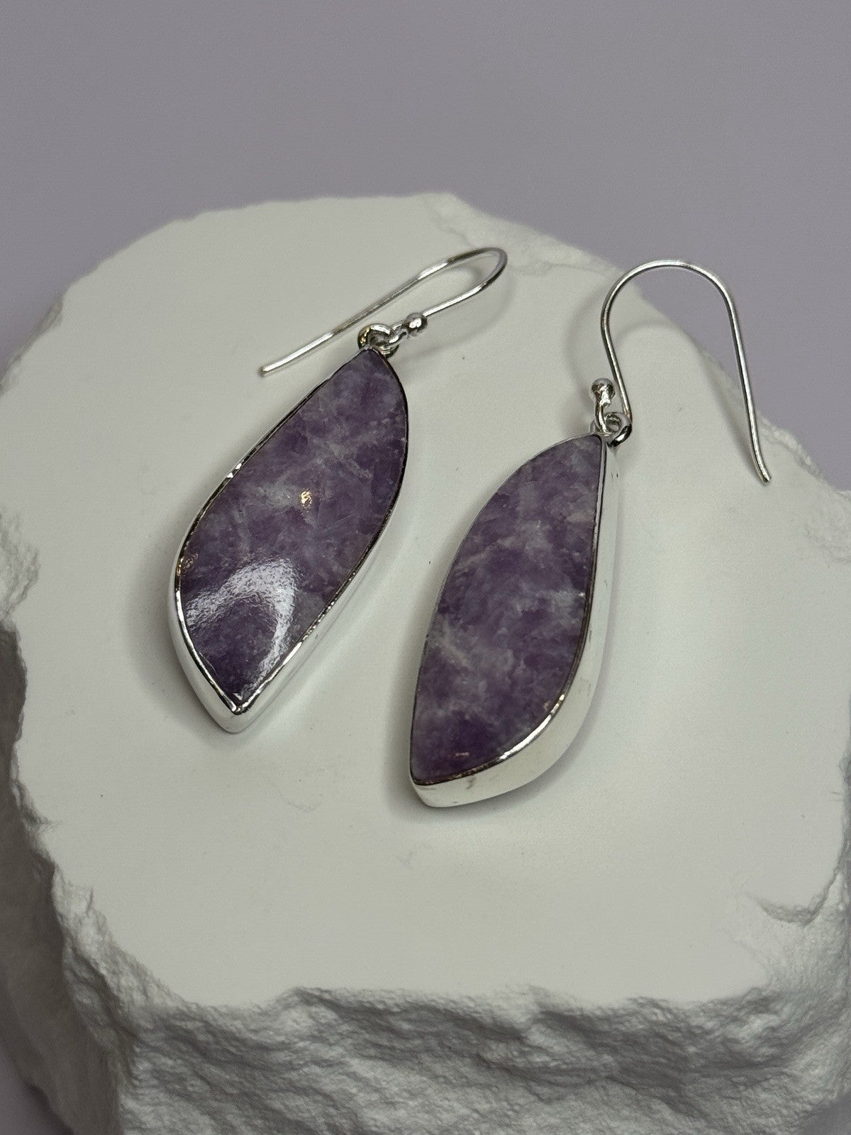925 Sterling Silver Lepidolite Earrings Length 2 Inch