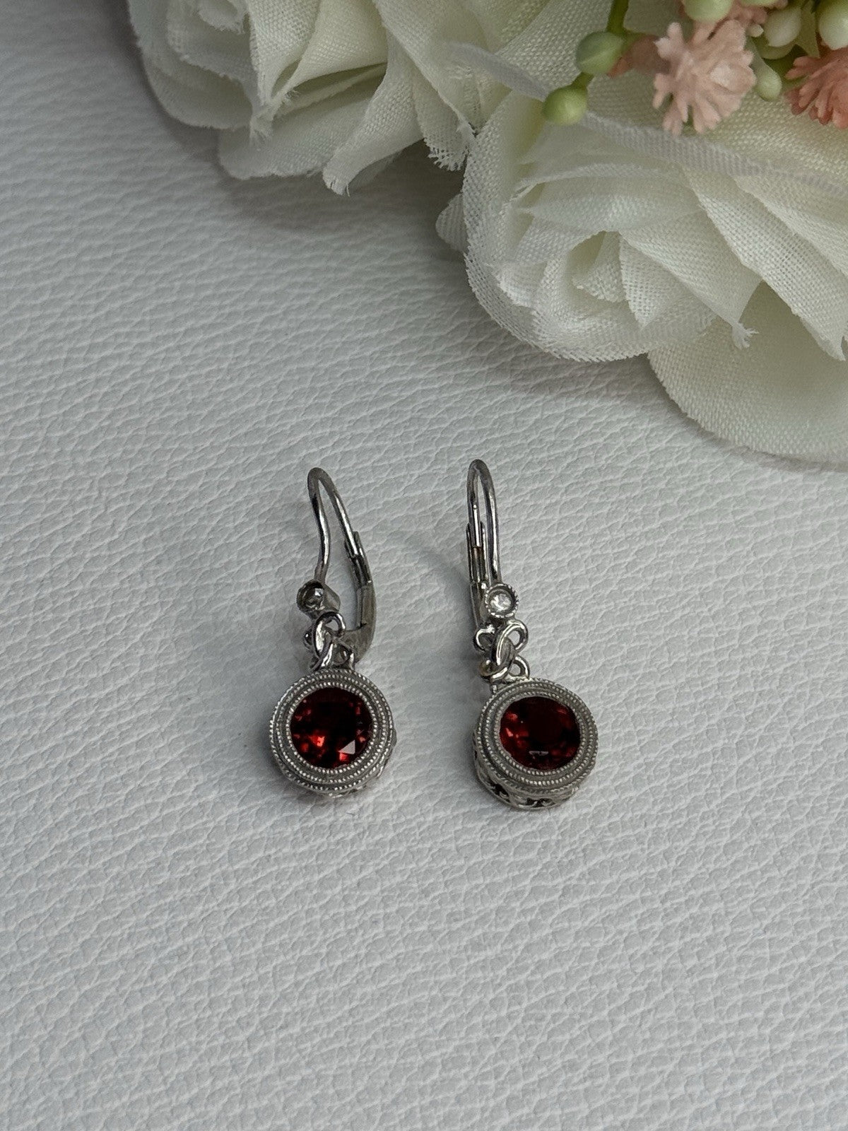 925 Sterling Silver Garnet Earrings Length 1.10 Inch