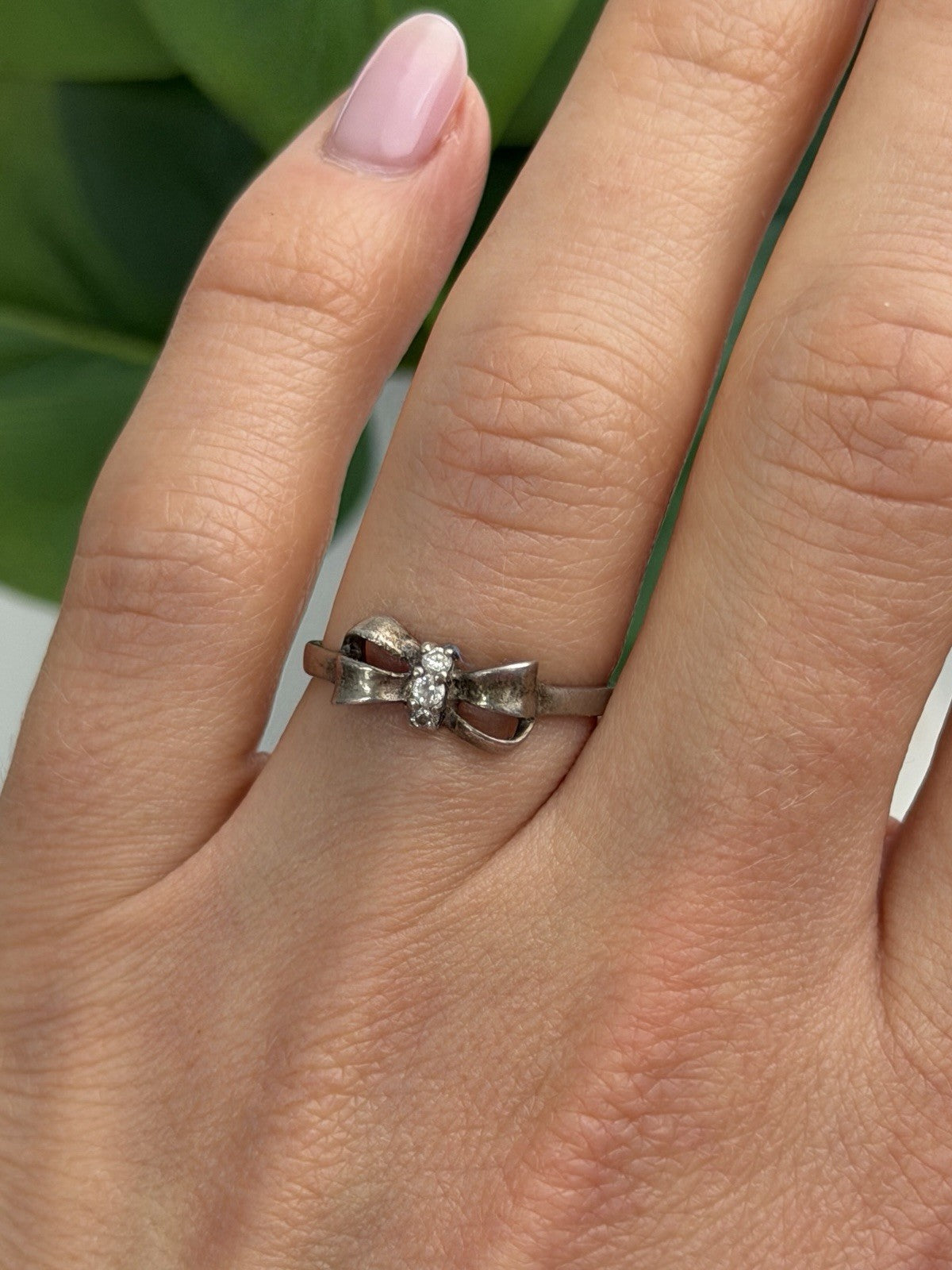 925 Sterling Silver Bow Cz Ring Size 8
