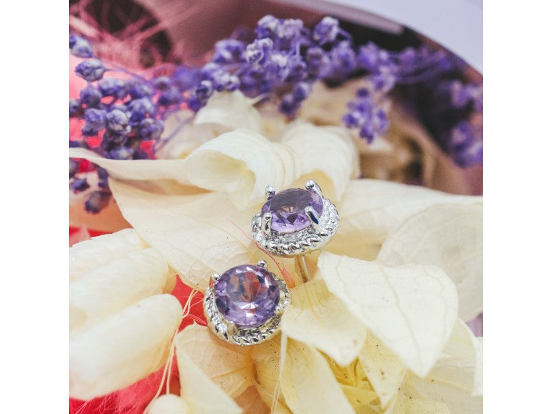 925 Sterling Silver Amethyst Stud Earrings