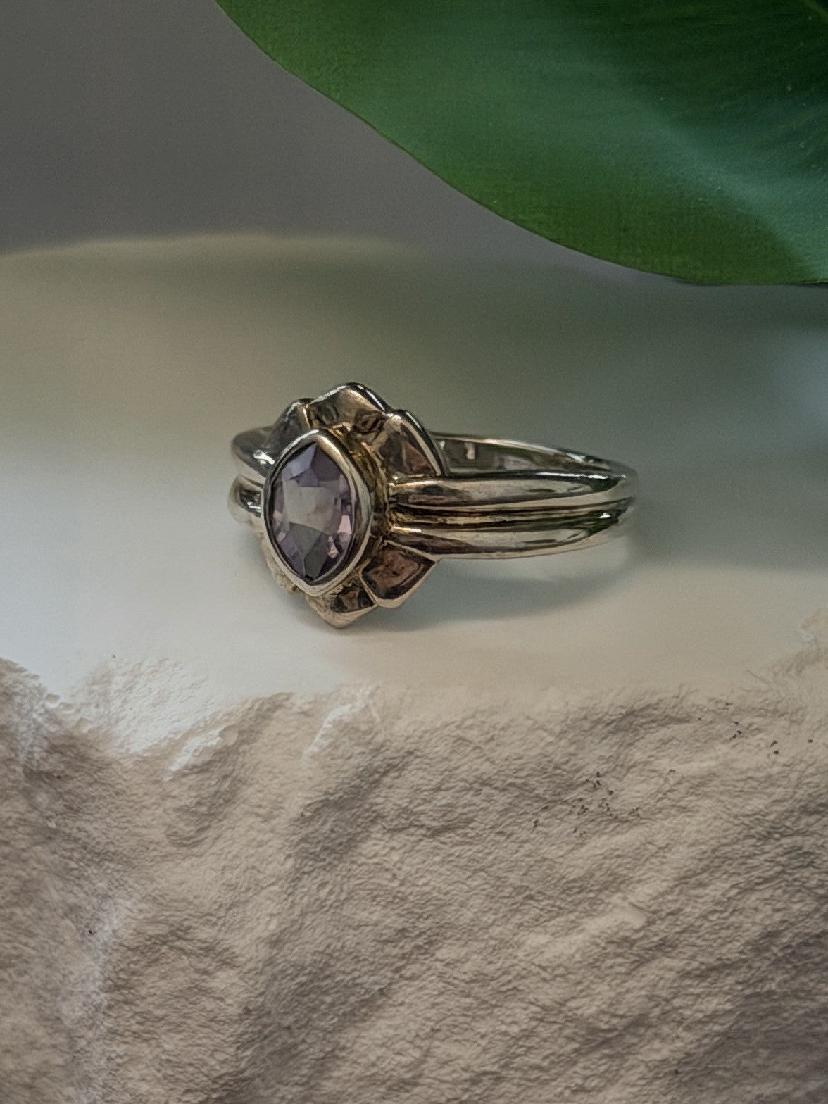 925 Sterling Silver Marquise Cut Art Deco Purple Amethyst Ring Size 8