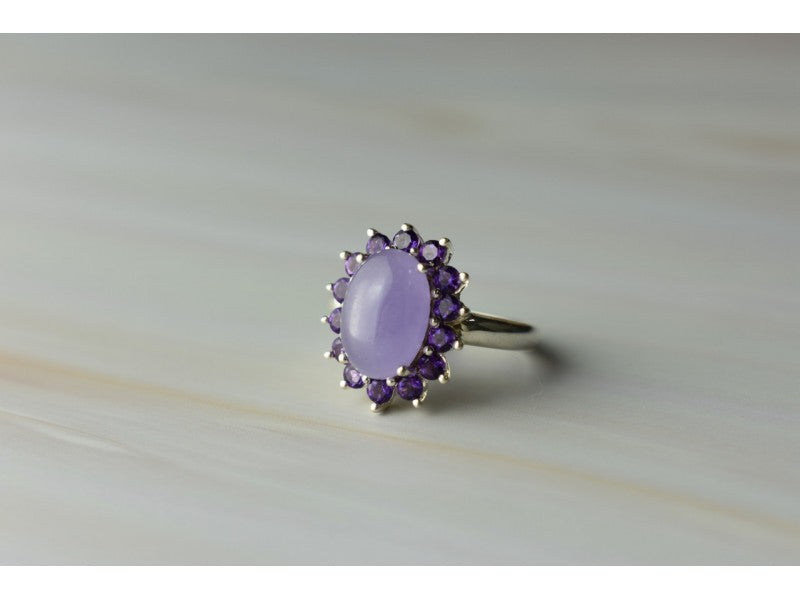 925 Sterling Silver Amethyst Quartz & Purple Tourmaline Ring Size 6.75