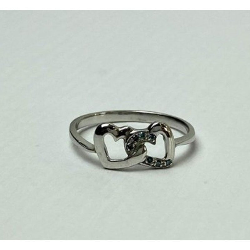 925 Sterling Silver Aquamarine "Hearts" Ring Size 7