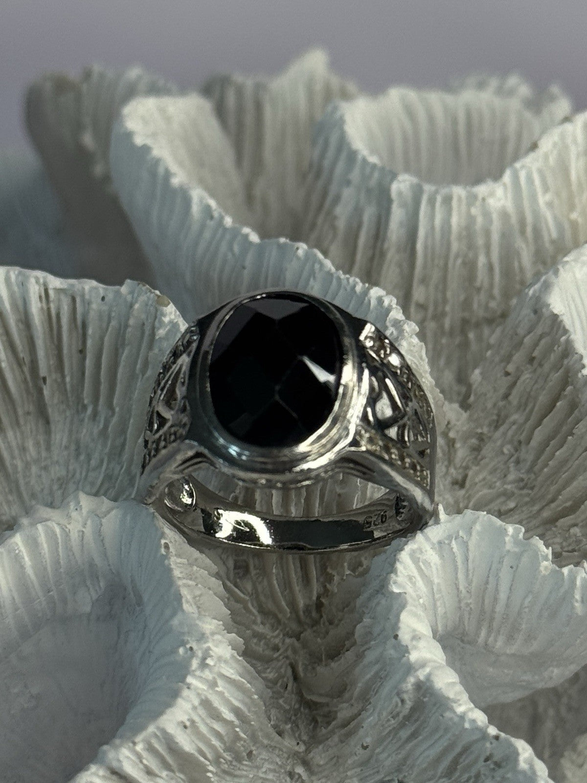 925 Sterling Silver Onyx & Beryl Ring Size 9