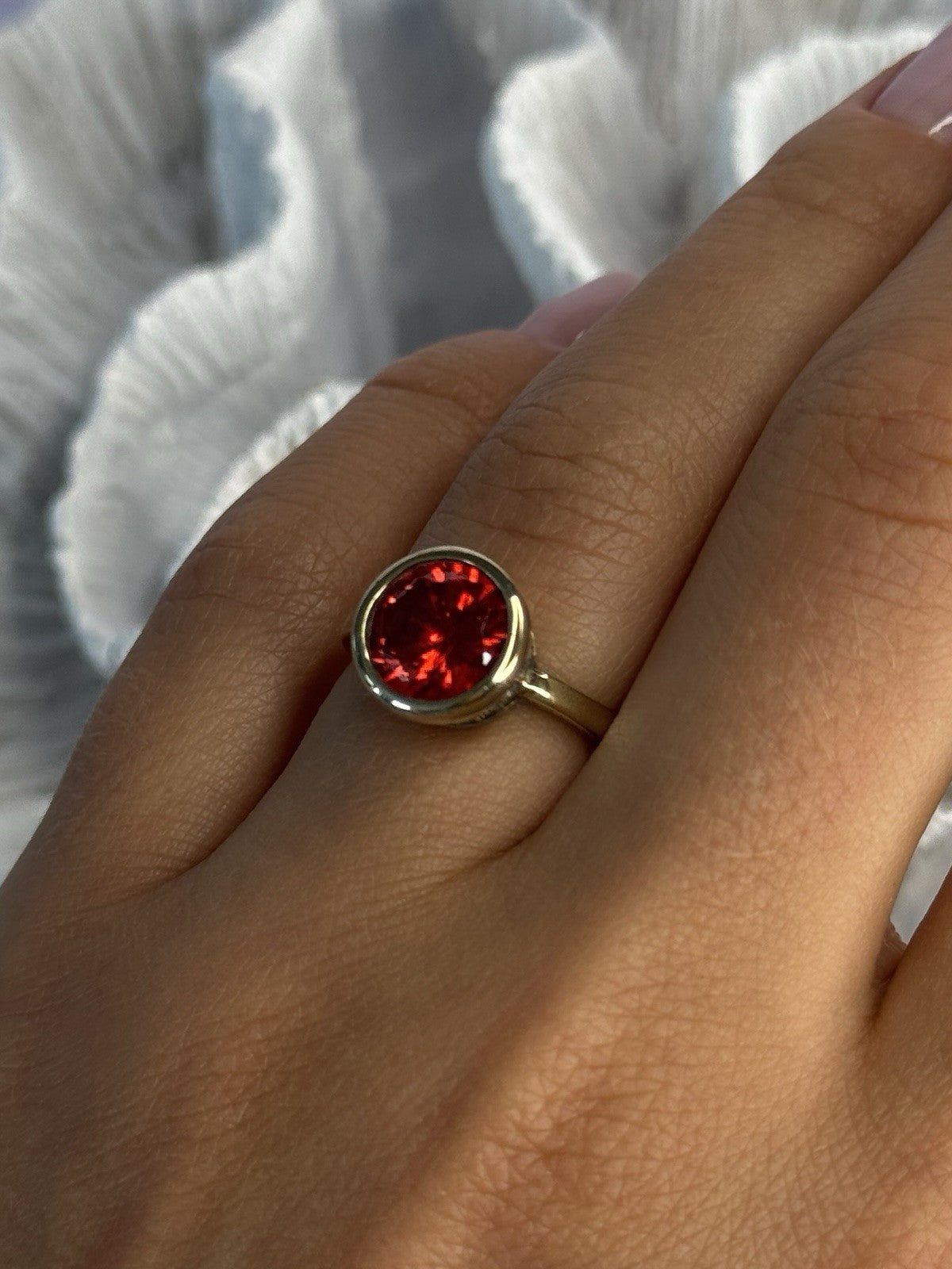 925 Sterling Silver Orange Crystal Ring Size 7