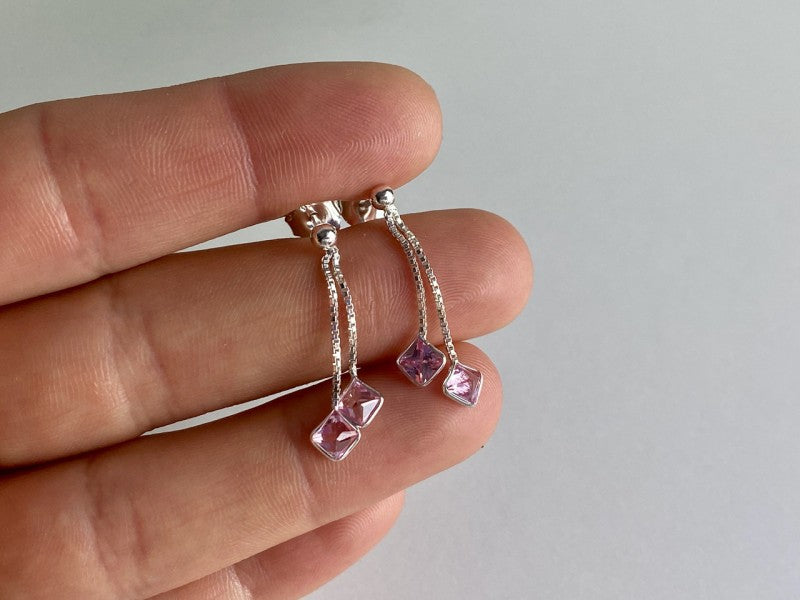925 Sterling Silver Pink CZ Earrings
