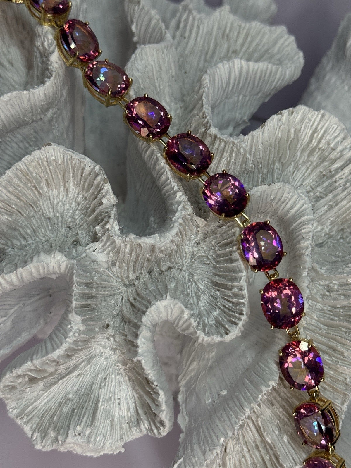 925 Sterling Silver Gold Plated Pink Mystic Topaz Bracelet Length 8.5 Inch