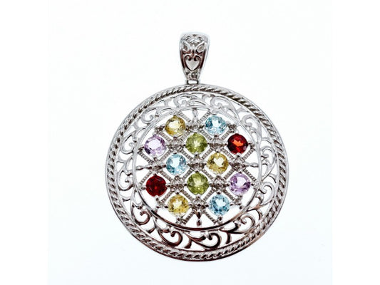 925 Sterling Silver Multi Gemstones Pendant