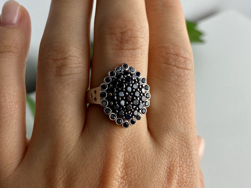 925 Sterling Silver Sapphires & CZ Ring Size 9