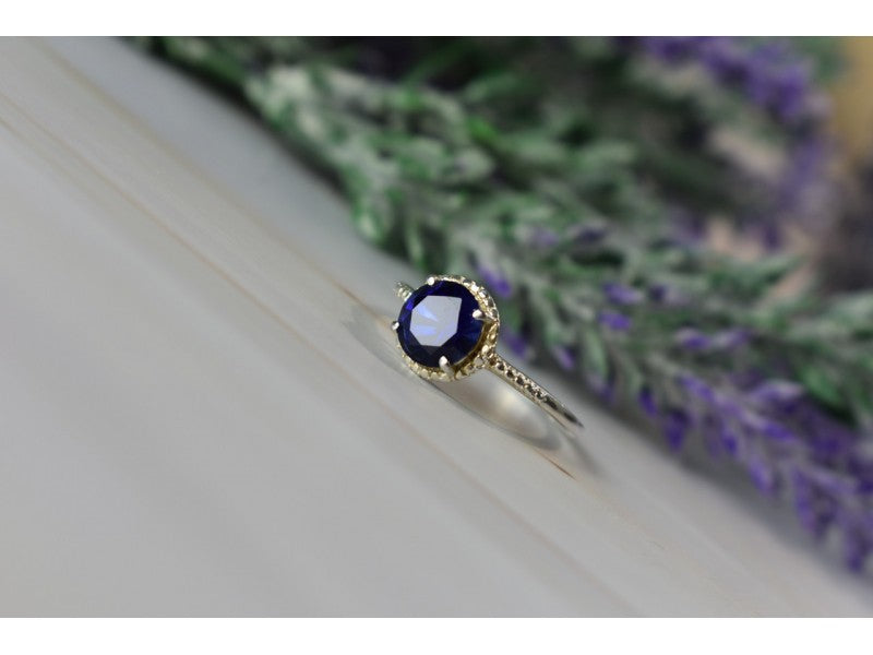 925 Sterling Silver Sapphire Classic Ring Size 8