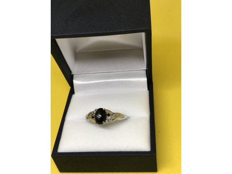925 Sterling Silver Black Nephrite ( Jade ) Ring Size 9