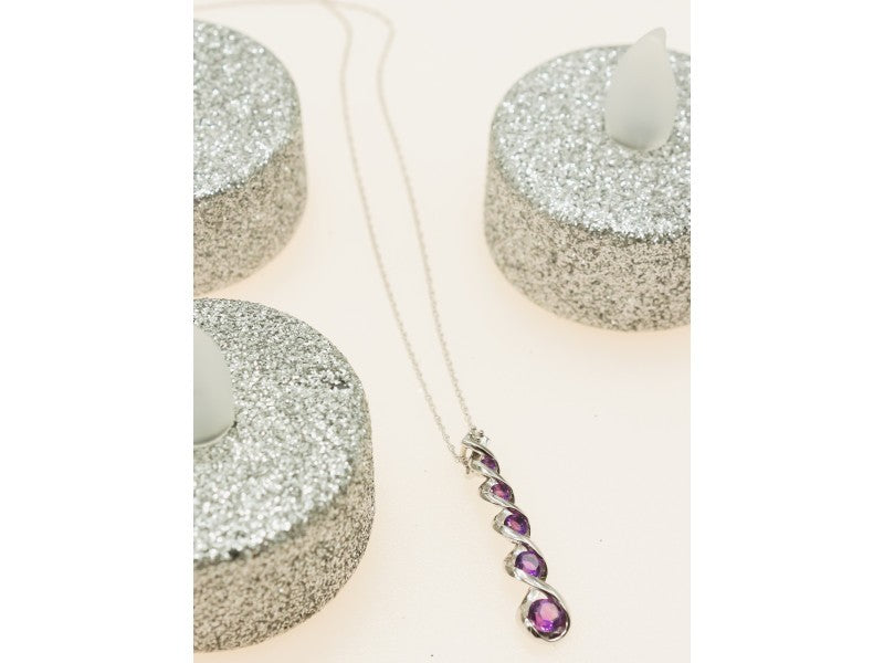 10K White Gold Amethyst & Diamond Chain With Pendant