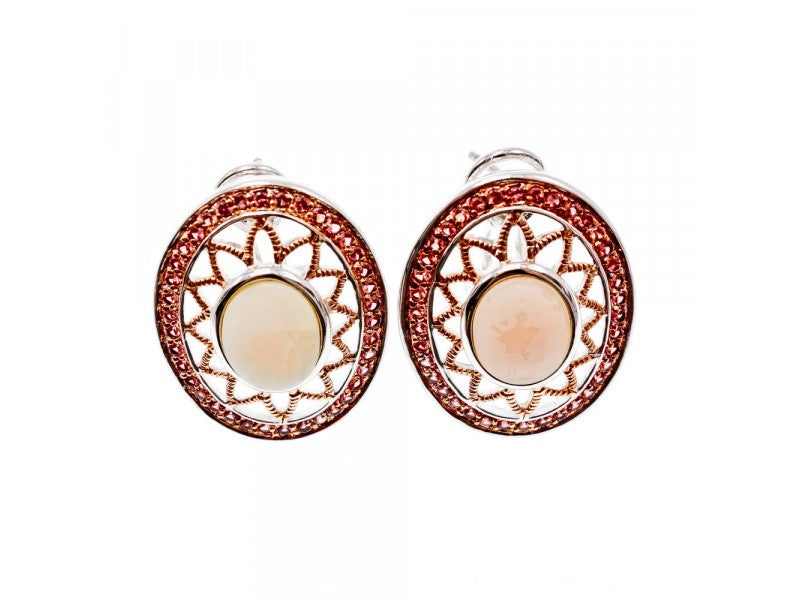 925 Sterling Silver Mother OF Pearl & Hessonite Earrings