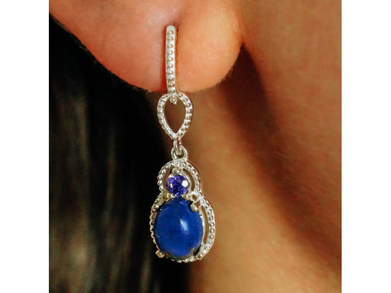925 Sterling Silver Sodalite & Amethyst Earrings