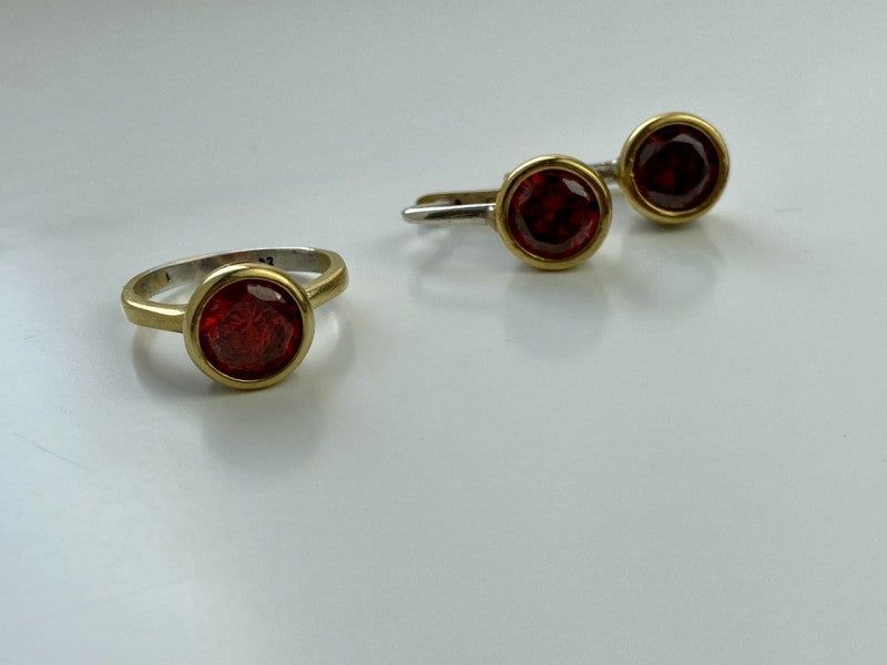 925 Sterling Silver Gold Plated Garnet & CZ Jewelry Set Turkey