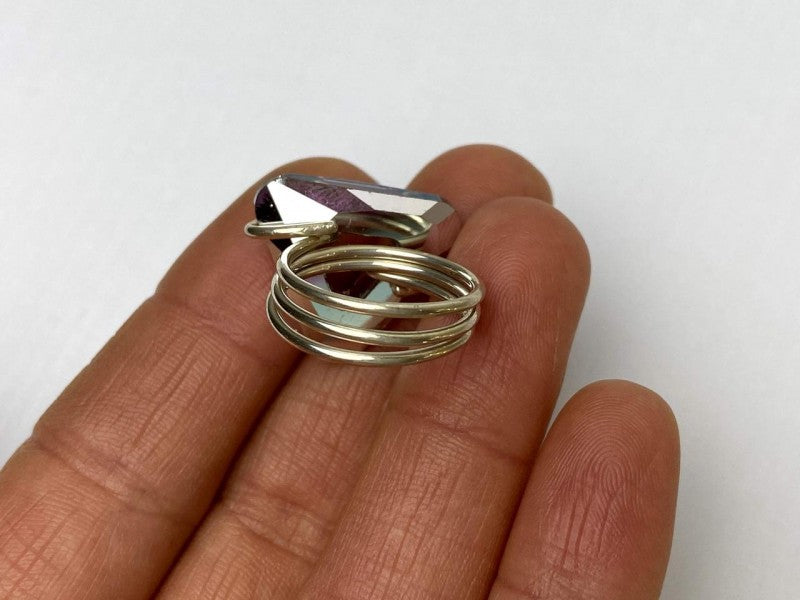 925 Sterling Silver Multicolor Jewelry Glass Ring Size 6.5 Italy