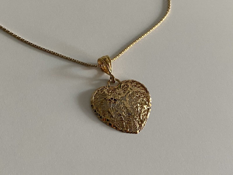 925 Sterling Silver Gold Plated "Openwork Heart" Chain With Pendant