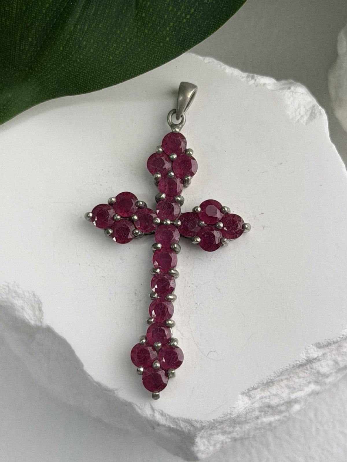 925 Sterling Silver Ruby Pendant Cross