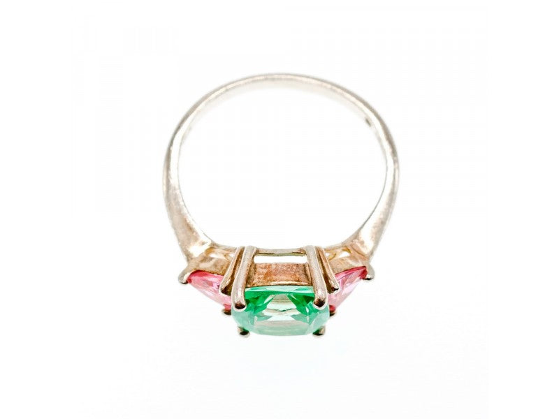 925 Sterling Silver Aquamarine & Pink Spinel Ring Size 11.75