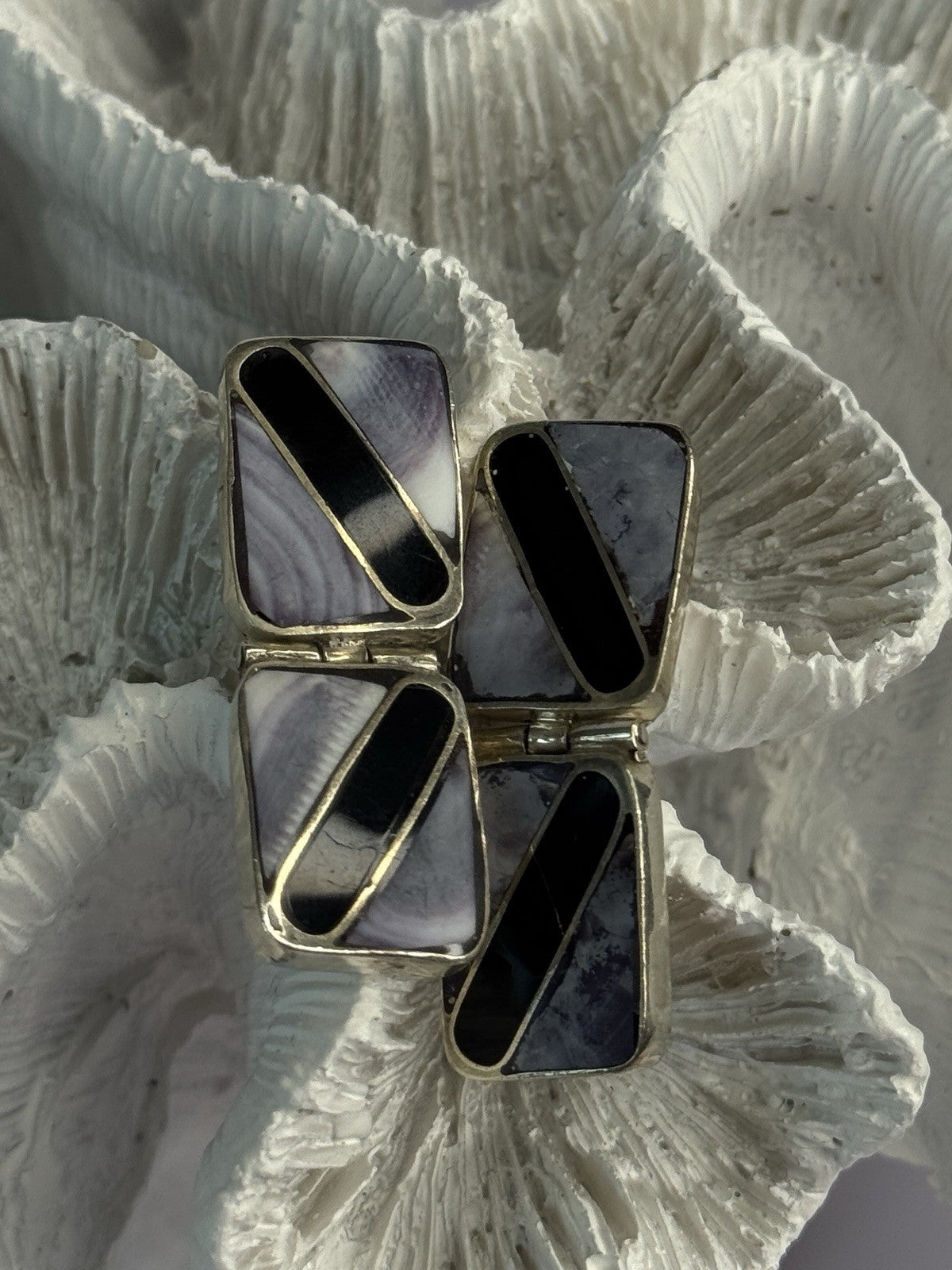 Vintage 925 Sterling Silver Agate & Onyx Earrings Length 1.50 Inch