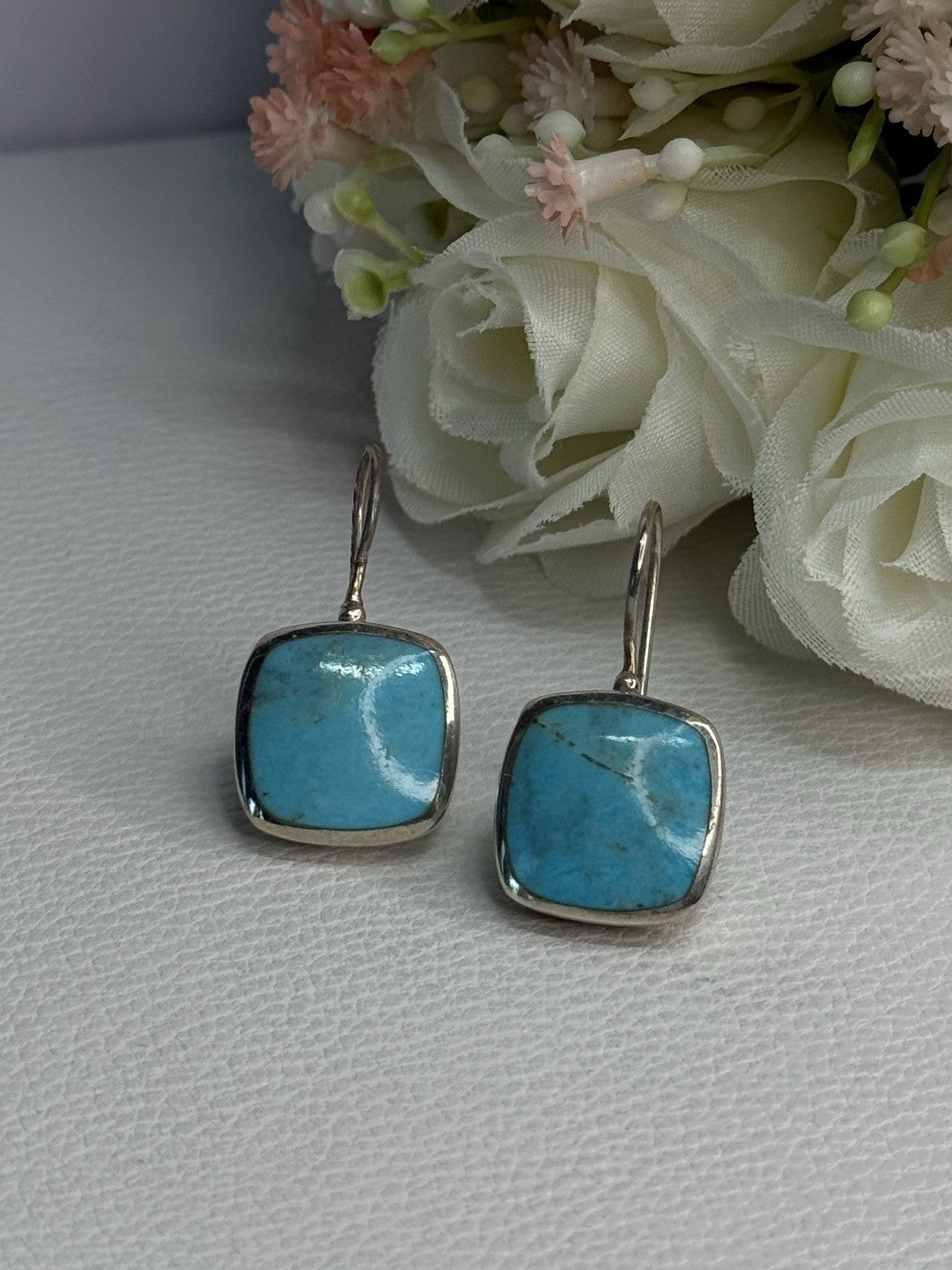 925 Sterling Silver Larimar Earrings Length 1.13 Inch