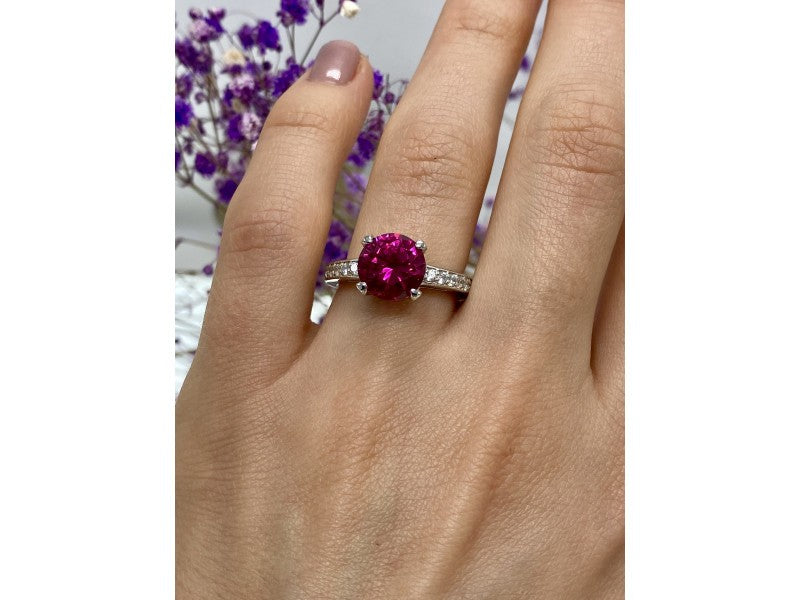 925 Sterling Silver Pink Topaz & CZ Ring Size 7