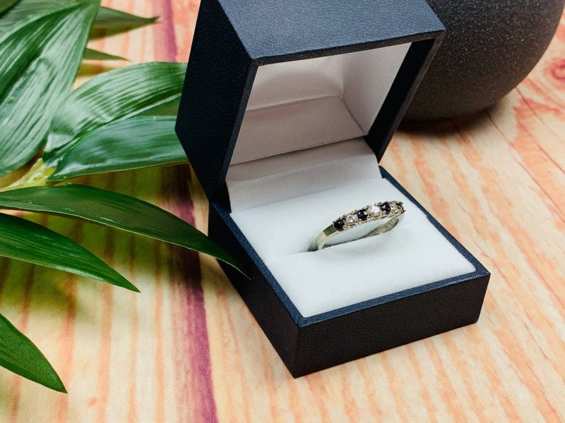925 Sterling Silver Black Spinel & CZ Ring Size 8.5