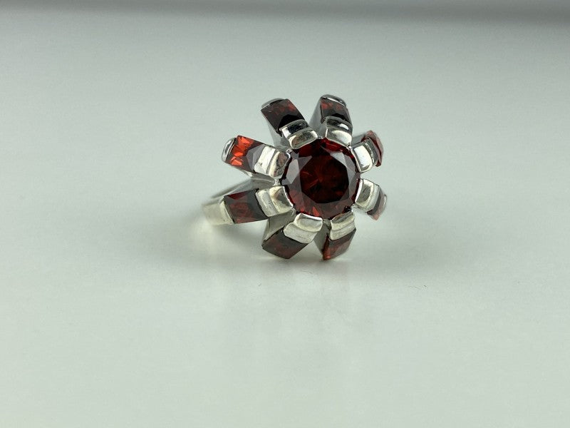 925 Sterling Silver Spessartine "Flower" Ring Size 6.5