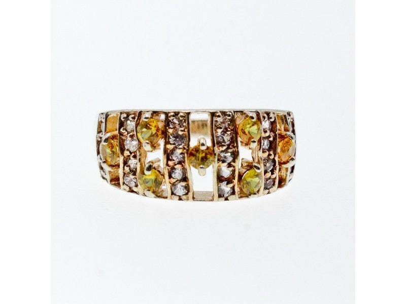 925 Sterling Silver Citrine & Quartz Ring Size 8.5