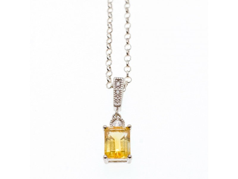 925 Sterling Silver Citrine & CZ Chain With Pendant
