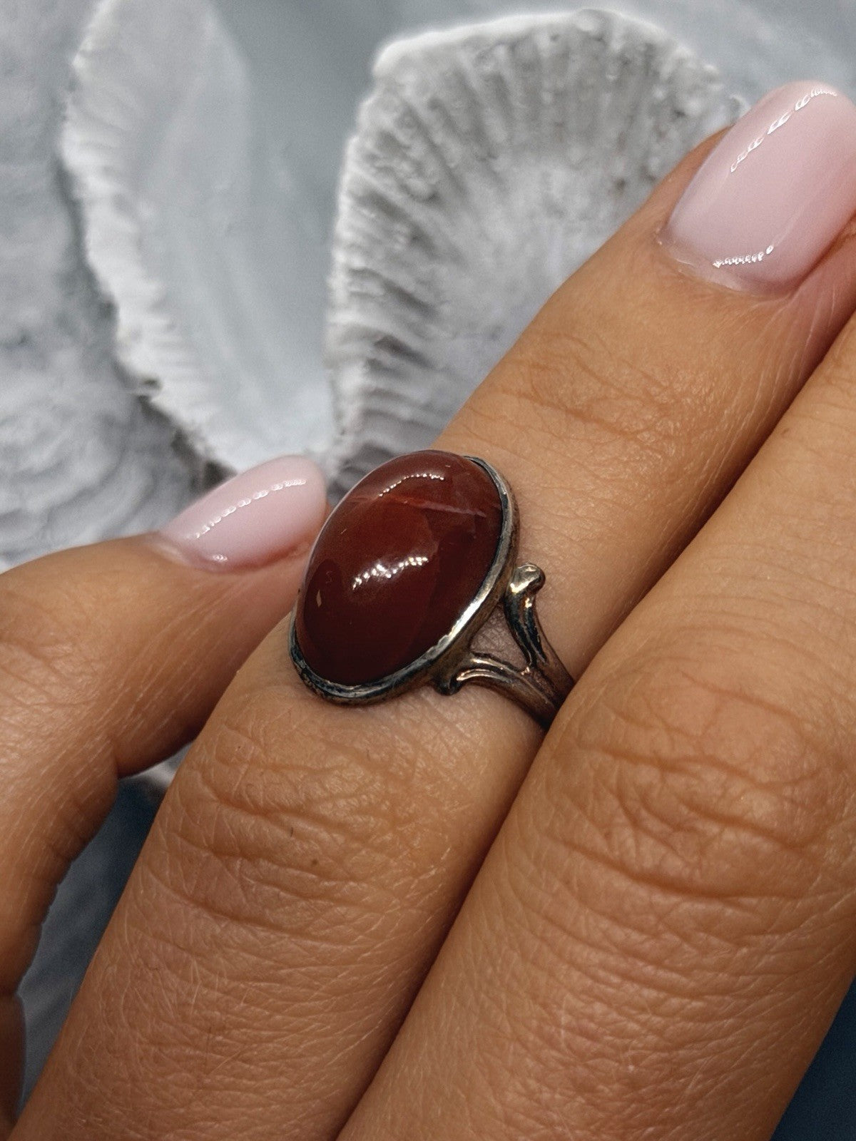 Vintage Ornate 925 Sterling Silver Red jasper Oval Ring Size 5.5