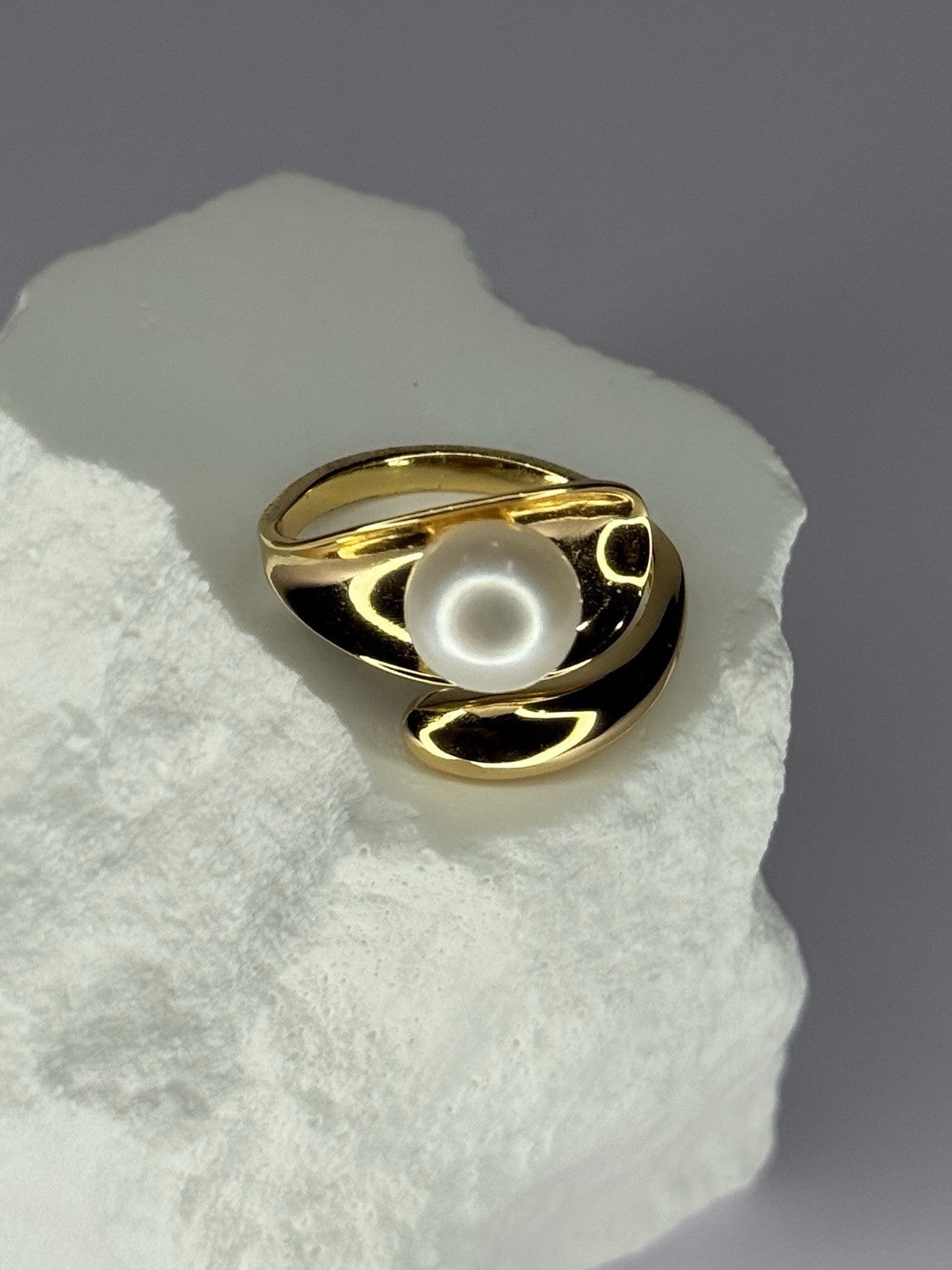 925 Sterling Silver Gold Plated Pearl Ring Size Adjustable