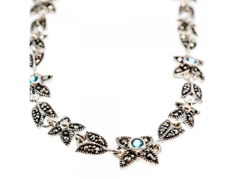 925 Sterling Silver Topaz & Marcasites "Flowers" Necklace