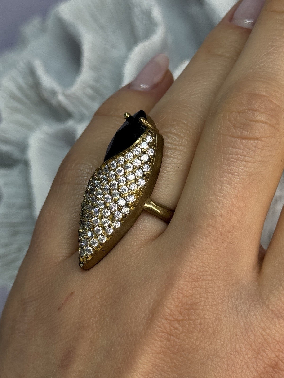 925 Sterling Silver Alpanite & CZ Ring Size 7 Length 1.45 Inch