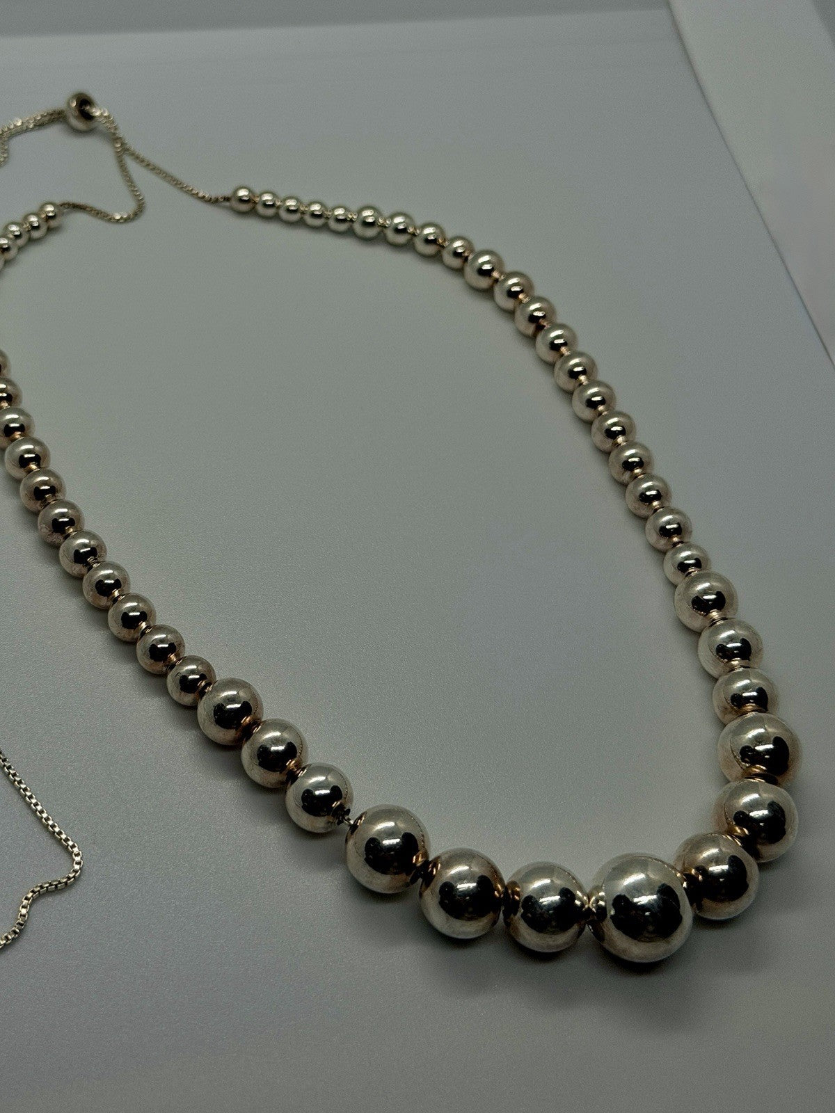 Elegant 925 Sterling Silver Graduated Bead Necklace Adjustable